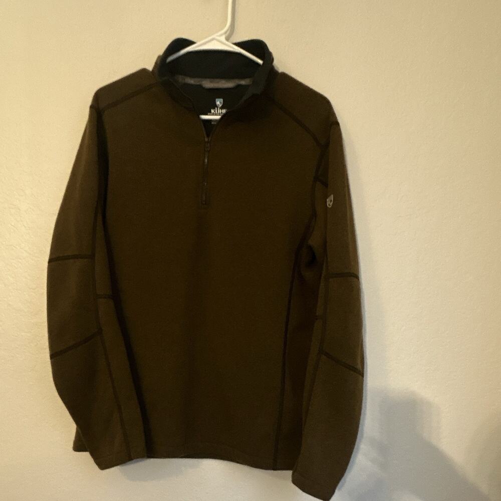 Kuhl Men's M Brown 1/4 Zip Mock Neck Long Sleeve Pullover Top Logo